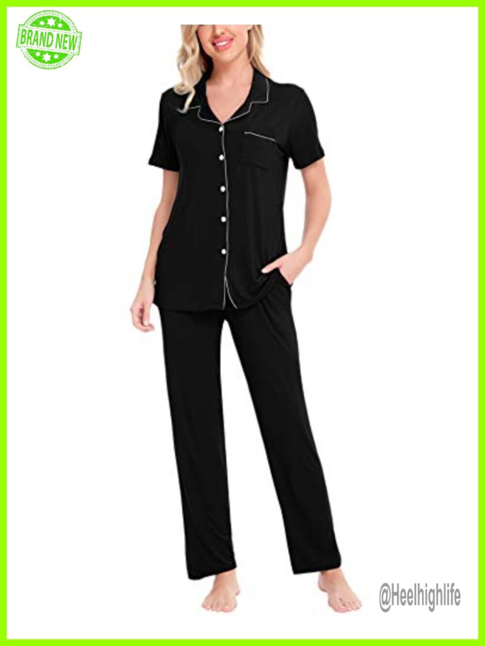 Women's Modal Two-Piece Pajama Set Short Sleeve Button Down Top & Long Pants